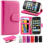 Wholesale iPhone 4S / 4 Simple Flip Leather Wallet Case (Hot Pink)